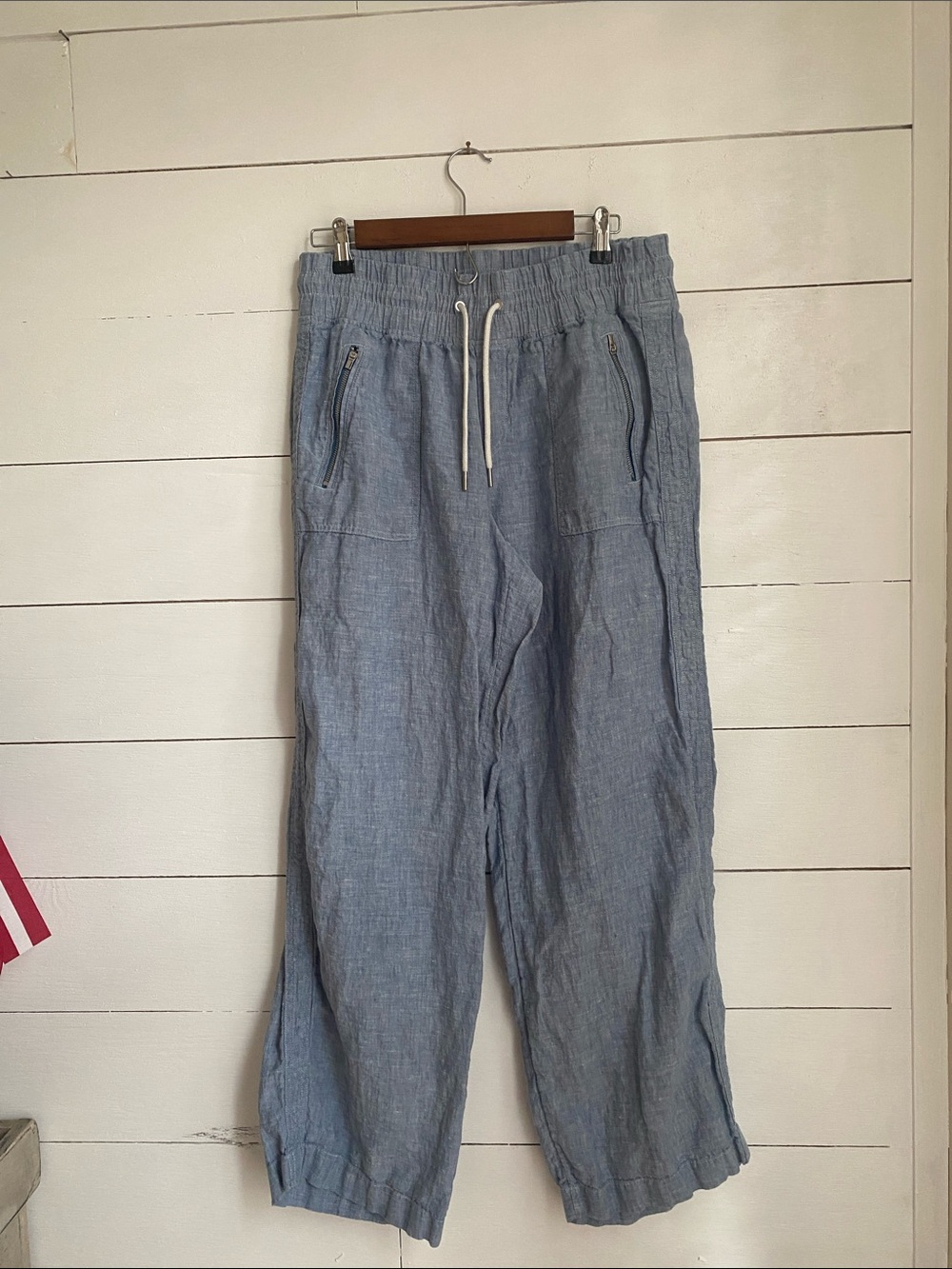 Athleta Light Blue Wide-Leg Linen Drawstring Pants